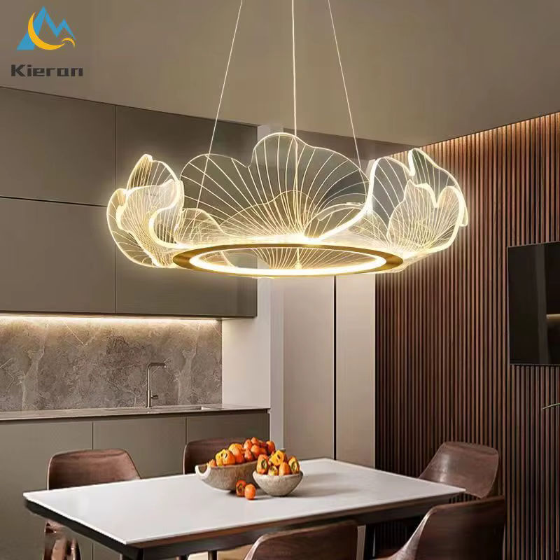 Lava Corki Nordic LED Acryl Kronleuchter im Lotus Blatt Design mit Tricolor Light in Gold/Messing und Weiß für Wohnzimmer, Esszimmer, Schlafzimmer oder Studie - Bild 2