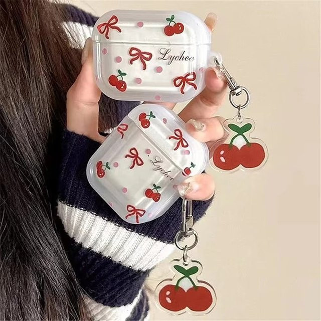 VORTNGLE Silikon Kopfhörerhülle Süße Schleife Kirsche für Apple AirPods 4 3 2 1 Pro 2 1 in Transparent - Bild 1
