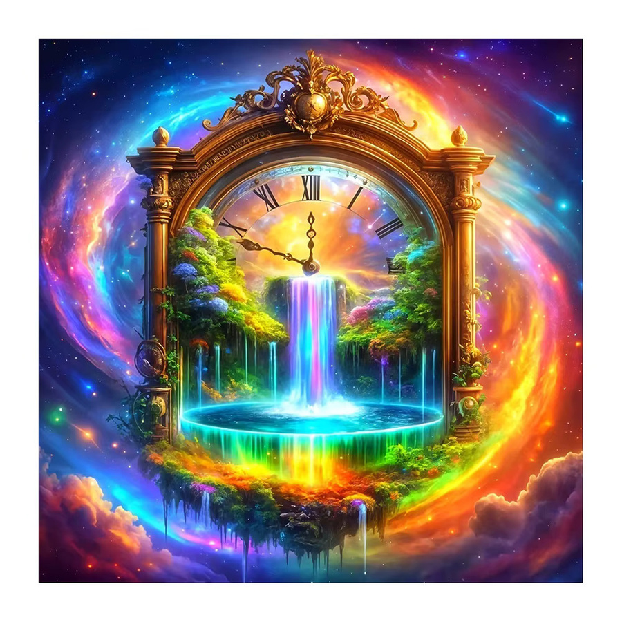 EverShine DIY Diamantmalerei Uhr mit Wasserfall Landschaft Motiv, 5D Vollplatz-Rundmosaik in Multicolour, Durchmesser: 20 cm - Bild 4