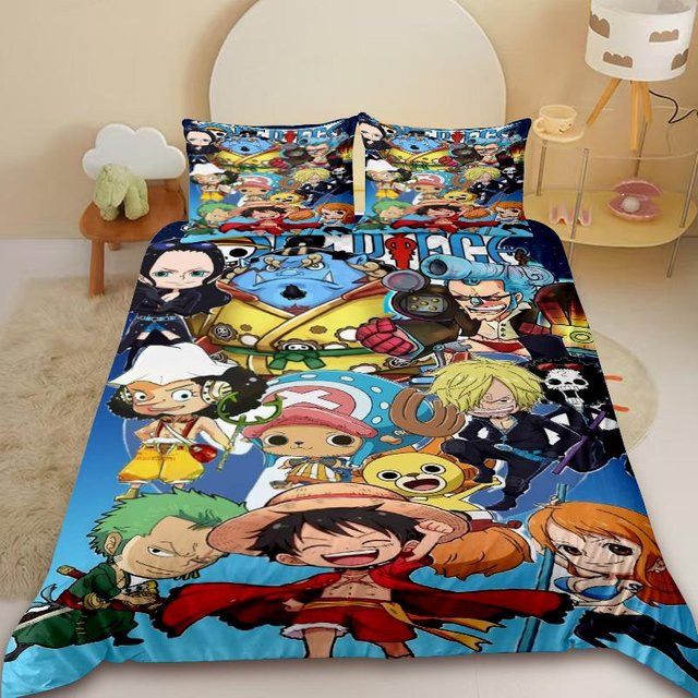 Allbestart One Piece Luffy Kinder-Bettwäsche-Set mit Bettbezug und Kissenbezug, Mehrfarbig, B/H: 135 x 200 cm - Bild 1