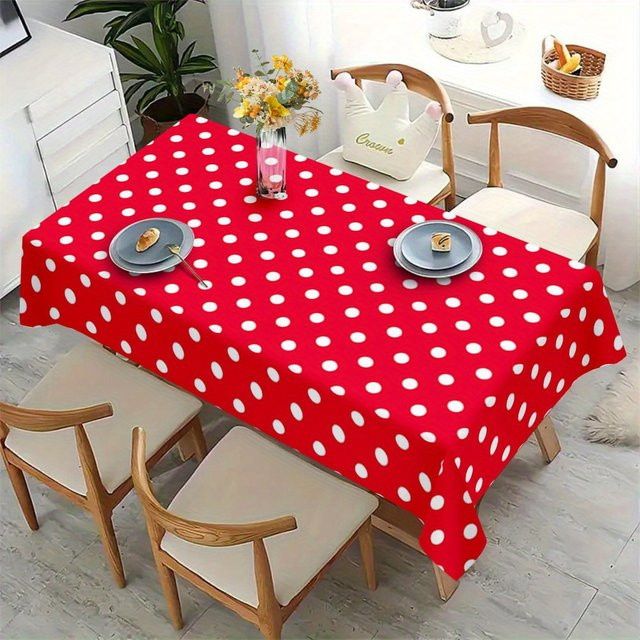 VIKAMA Tischdecke mit rotem Polka-Dot-Muster, wasserabweisende und elegante Tischdekoration im Retro-Design, rechteckig - Bild 1
