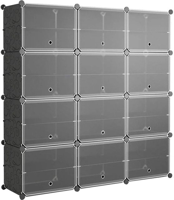Costway Schuhschrank mit 12 Fächern und Haken in Schwarz aus Kunststoff und Metall - Bild 1