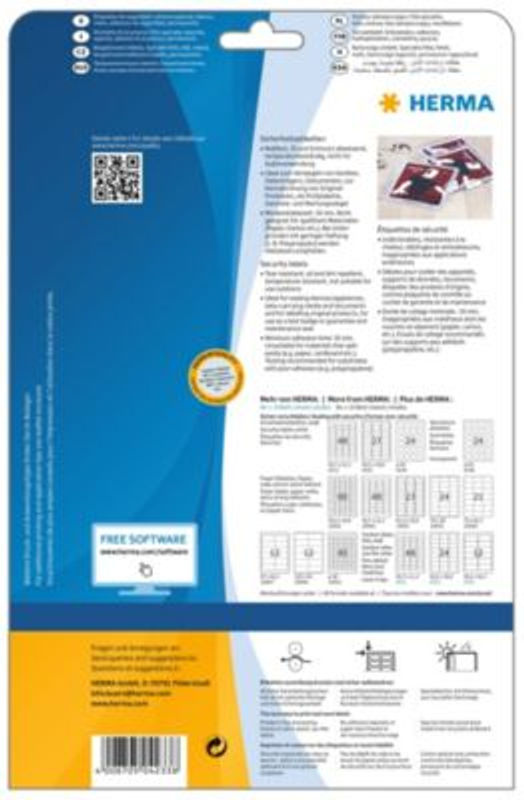 Herma Sicherheitsetiketten 4233, weiß, Spezialfolie, 25 A4-Bögen, Breite: 63,5 mm, Höhe: 29,6 mm - Bild 2