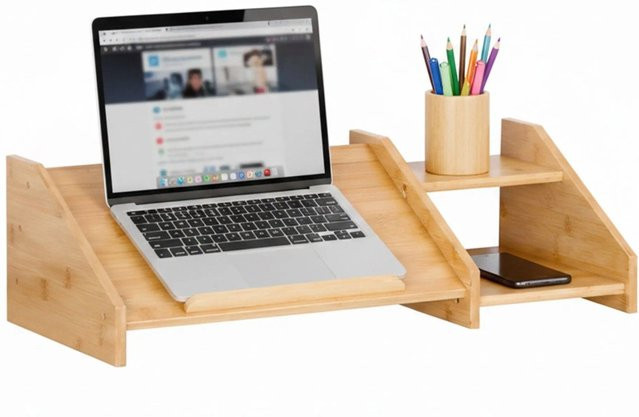 Relaxdays Laptopständer aus Bambus in Natur Braun B: 61 cm, T: 25,5 cm, H: 17,5 cm - Bild 1