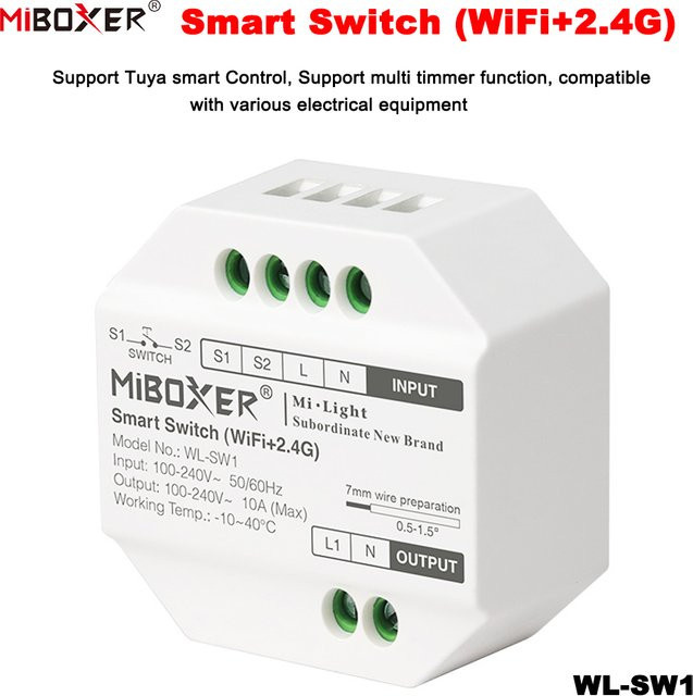 MiBoxer WL-SW1 LED Controller Smart Switch mit Wifi und 2,4G RF Dimmer für Tuya App und Sprachsteuerung, Farbe Weiß - Bild 1