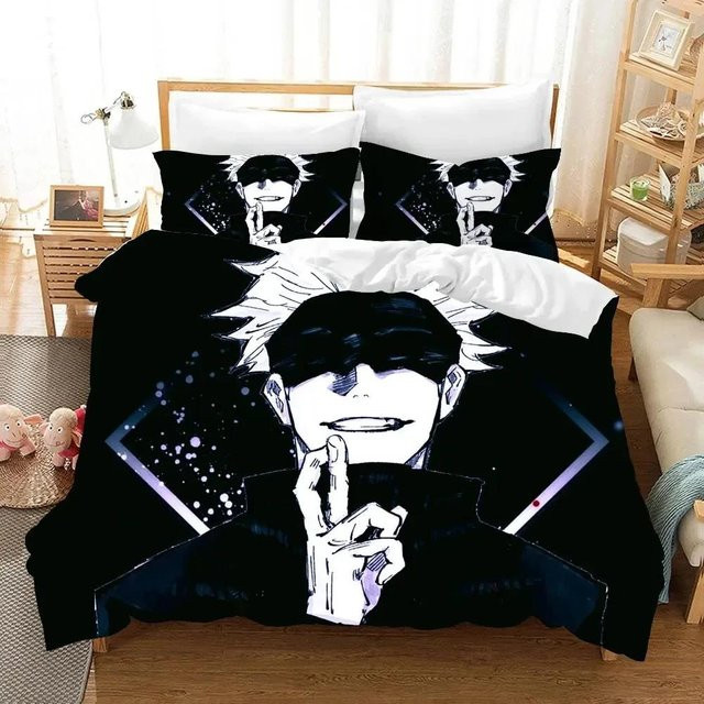 Jujutsu Kaisen Anime Bettwäsche-Set aus Mikrofaser, 3-teilig, Schwarz, Breite: 70 cm, Länge: 133 cm - Bild 1