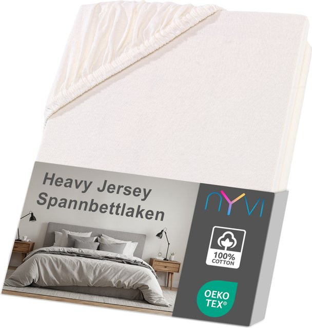 NYVI DreamScience Heavy Jersey Spannbettlaken aus Baumwolle, Bügelfrei, Farbe: Sand/Beige, B/T/H: 160 x 220 x 40 cm - Bild 1