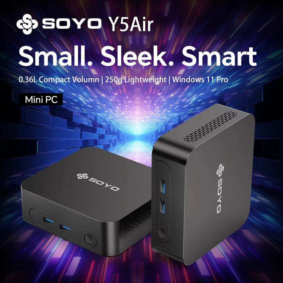 SOYO Mini-PC Y5AIR Desktop-Computer mit Intel i5 4250U Prozessor, 8 GB Arbeitsspeicher, Windows 11 Pro, WLAN und Bluetooth in Schwarz - Bild 2