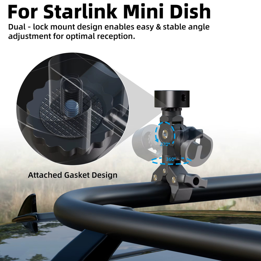 Starlink Mini-Klemmhalterung mit Rohradapter, verstellbare Universal-Stangenklemme in Schwarz, kompatibel für Auto und Wohnmobil - Bild 2