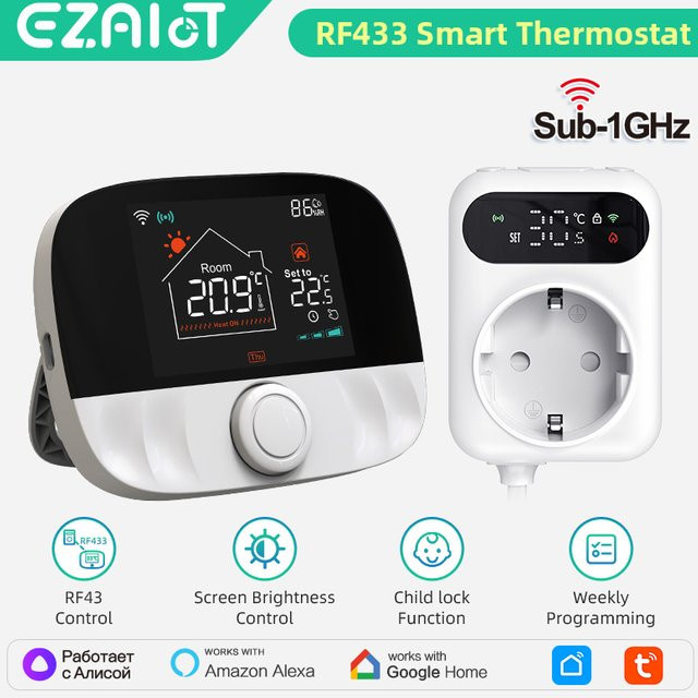 EZAIOT Tuya Smart RF433 WiFi Thermostat und Steckdose Empfänger in Weiß zur Temperatursteuerung für Heizung und Kessel mit App-Steuerung und Alexa sowie Google Integration - Bild 1