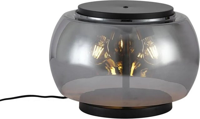 QAZQA Design-Tischleuchte Bino in Schwarz mit 3-flammigem Rauchglas und Metallgestell - Bild 1