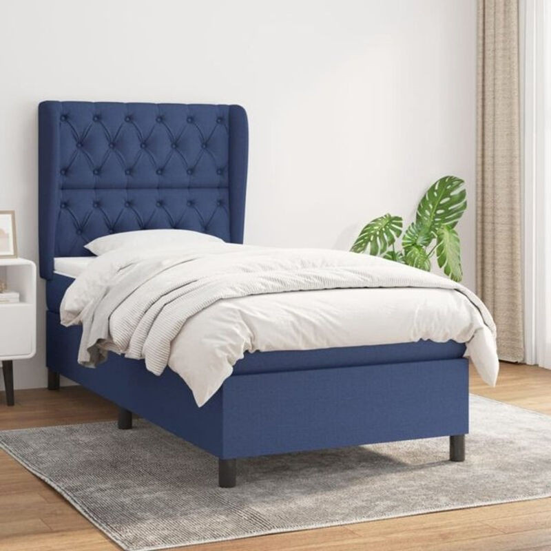 vidaxl Boxspringbett mit Matratze in Blau und Weiß aus Stoff, B/T/H: 80 x 200 x 118 cm - Bild 1