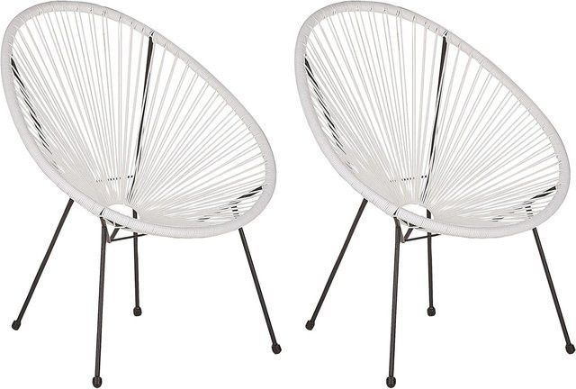 Beliani Cocktailsessel im Boho-Stil aus Rattan und Metall, Farbe: Weiss Schwarz, B/T/H: 90 x 70 x 87 cm - Bild 1