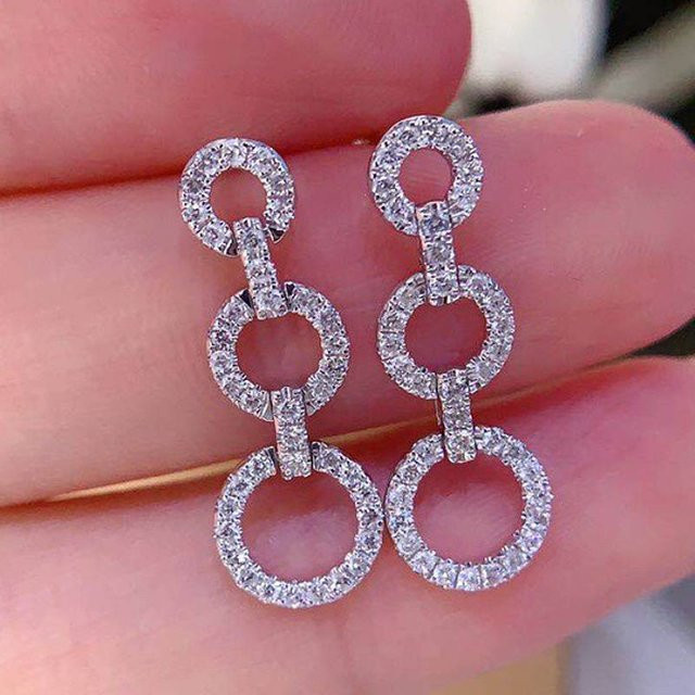 Huitan Linked Design Kreis-Tropfenohrringe, Silber, Zirkonia, Damen - Bild 1