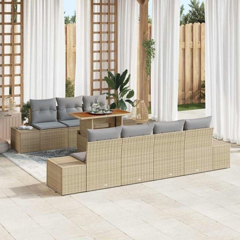 vidaXL Loungemöbel Garten-Sofa-Set aus Polyrattan mit Speicherfunktion, 8-teilig, Beige - Bild 1