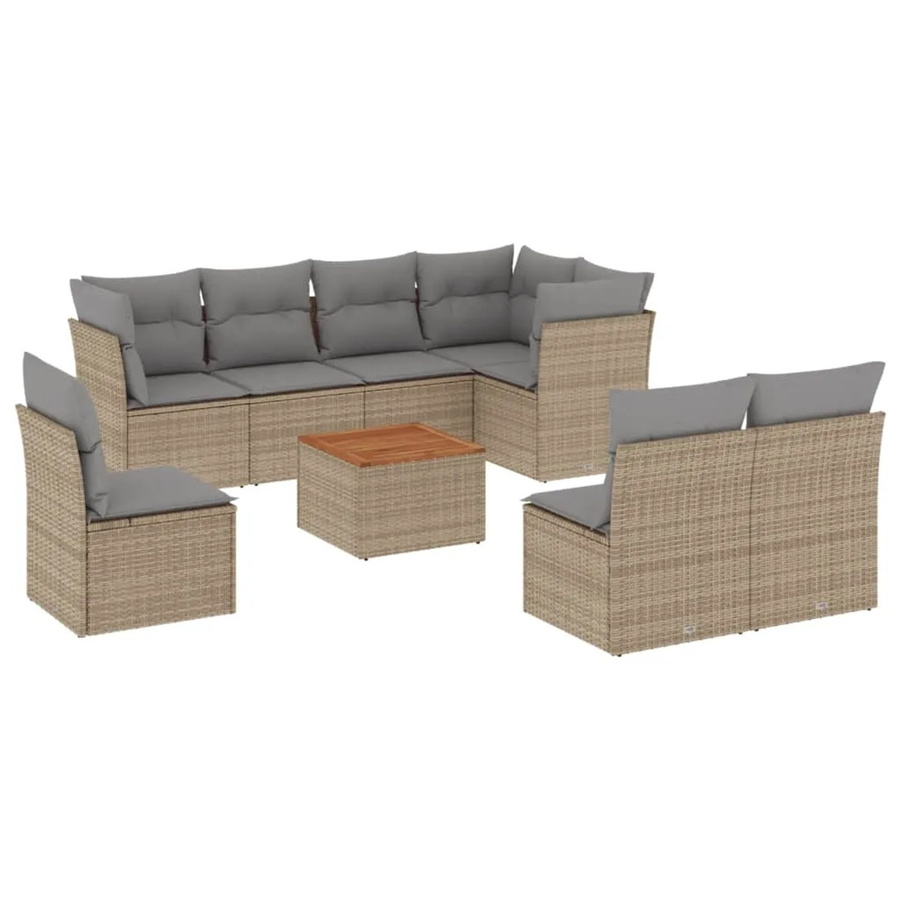 vidaXL 9-tlg Garten-Sofagarnitur aus Poly-Rattan und Akazienholz in Beige und Braun mit Kissen - Bild 2