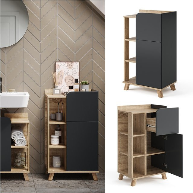 Vicco Unterschrank Karen Anthrazit Sonoma mit Tür und Schublade B: 50 cm, H: 90 cm, T: 30 cm - Bild 1