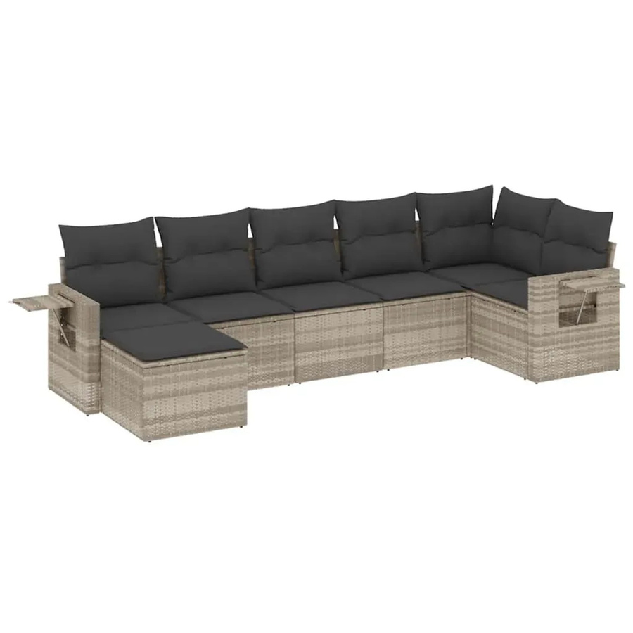vidaXL 7-tlg. Garten-Sofagarnitur aus Polyrattan in Hellgrau mit Kissen und Ottoman in L-Form - Bild 2