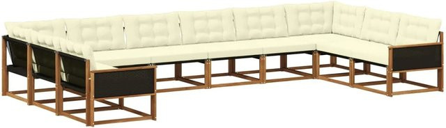 vidaXL Outdoor-Sofagarnitur in U-Form aus Akazienholz mit 10 Kissen in Braun und Beige - Bild 1