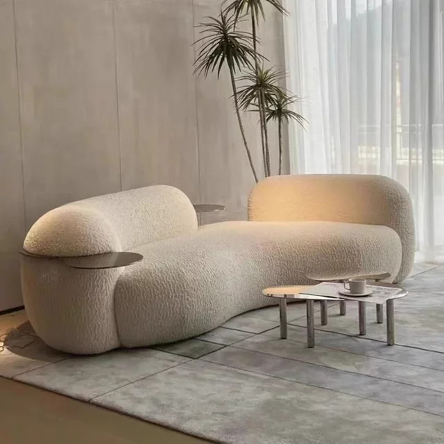 DUTRIEUX Modernes Gebogenes Sofa in Weiß mit Bouclé- und Samtbezug für dein Wohnzimmer - Bild 1
