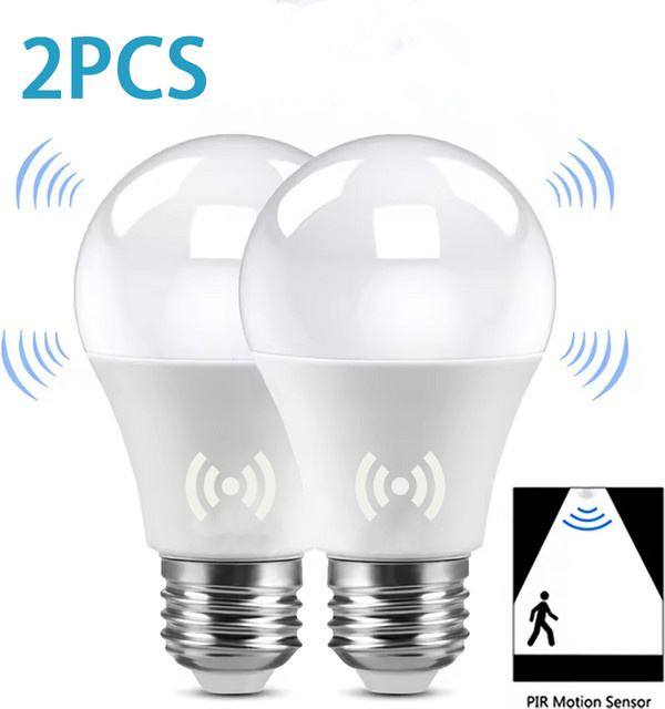2er-Set LED-Lampen mit E27-Sockel und Radar-Bewegungssensor, 12W, Warmweiß, Weiß - Bild 1