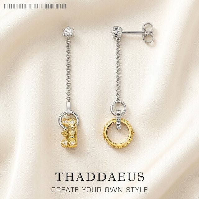 Thaddaeus Ohrringe, Tropfen, goldene Krone, 925 Silber, Unisex - Bild 1
