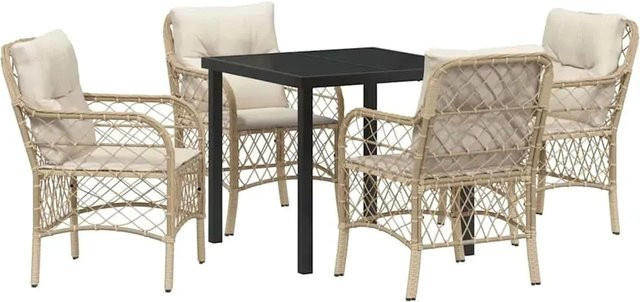 vidaXL 5-teilige Garten-Essgruppe aus Poly Rattan mit Kissen in Beige für Garten, Terrasse und Balkon - Bild 1