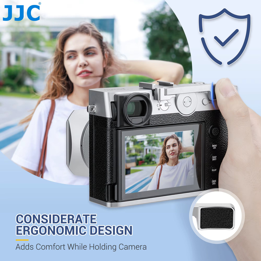 JJC Metall Kamera Blitzschuh Daumengriff mit Kaltschuhhalterung für Fujifilm GFX100RF in Schwarz - Bild 2