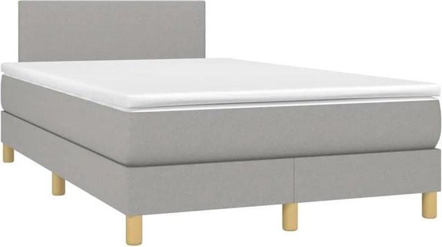 vidaXL Boxspringbett mit Matratze und LED-Unterbettbeleuchtung in Hellgrau, Hybridbett mit USB-Ladeport und Taschenfederkern, B/T: 120 x 190 cm - Bild 1