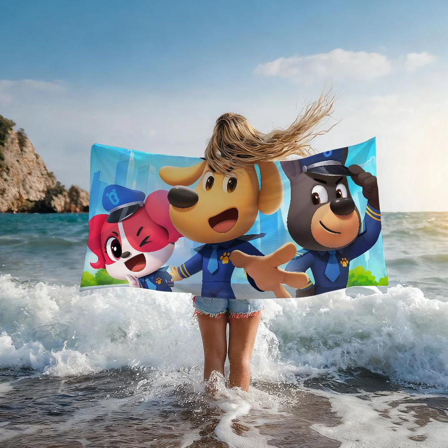 Schnelltrocknendes Cartoon Strandhandtuch für Kinder mit Labrador-Motiv, Mehrfarbig, Breite: 40 cm, Höhe: 60 cm - Bild 1