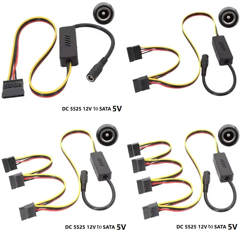 OULLX DC-zu-SATA-Konverterkabel 5,5x2,5 mm auf 4-Pin SATA Splitter Adapter Schwarz - Bild 2