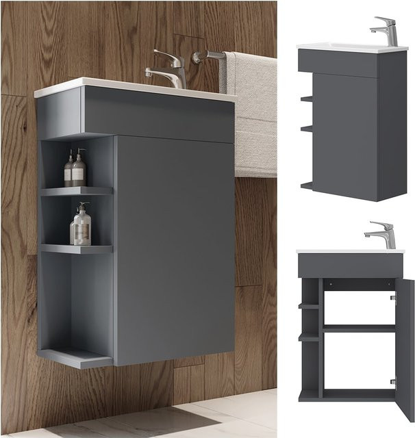 Vicco Badmöbel-Set Amadeo Anthrazit 2-teilig mit Waschbecken und Waschtischunterschrank - Bild 1