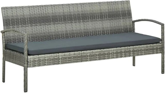 vidaXL Gartensofa 3-Sitzer aus Polyrattan mit Kissen in Grau - Bild 1