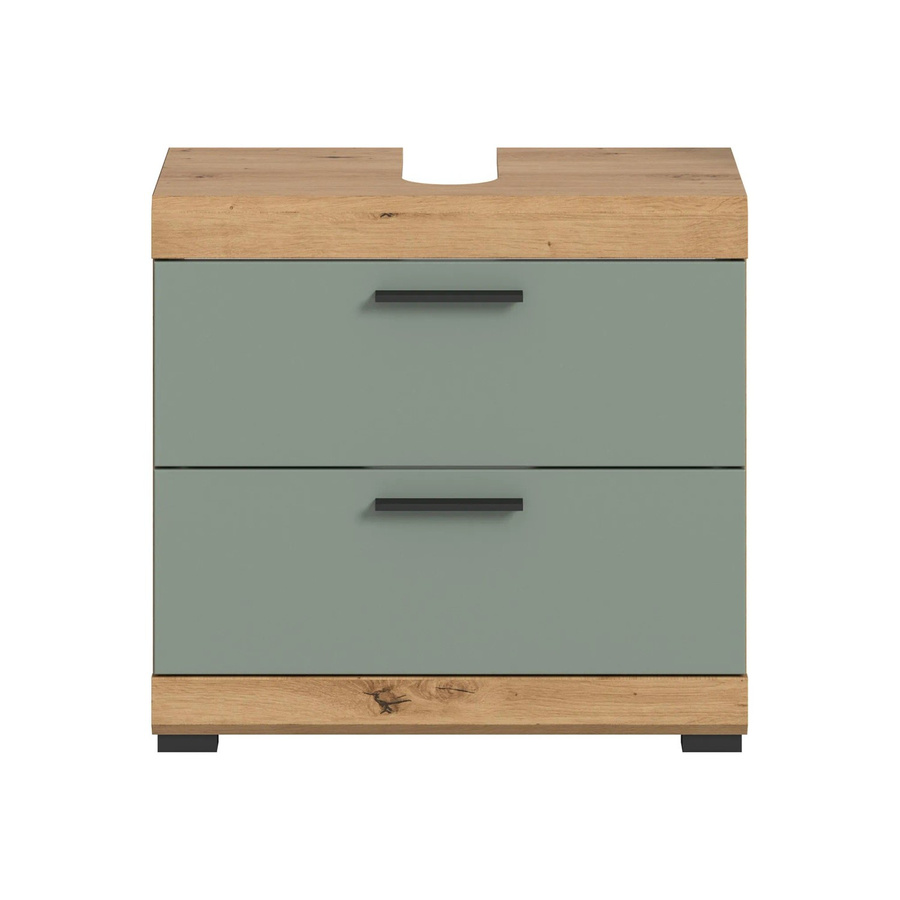 Waschbeckenunterschrank Xonox Scout in Eiche Artisan Nachbildung und Grün mit Türen und internen Schubladen, B/H/T: 60 x 34 x 56 cm - Bild 2