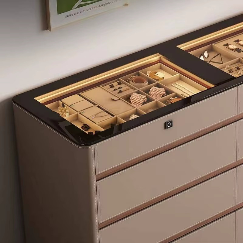 DUTRIEUX Wohnzimmerschrank Modern mit Glastüren und integrierter Beleuchtung in Weiß und Beige - Bild 2