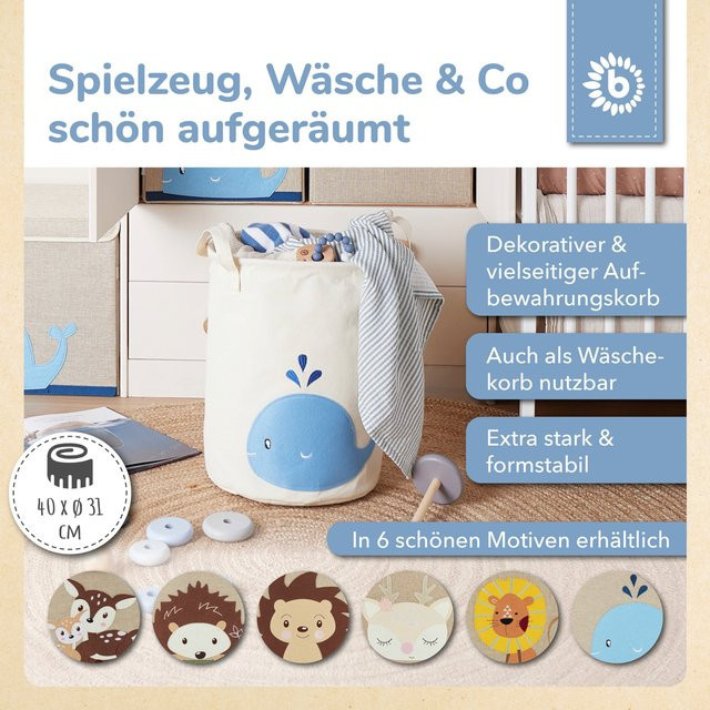 Bieco Wäschekorb und Spielzeugkorb Wal aus Baumwolle mit Griffen, Farben: Sand, Pink, Beige, B/T/H: 40 x 31 x 38 cm - Bild 1
