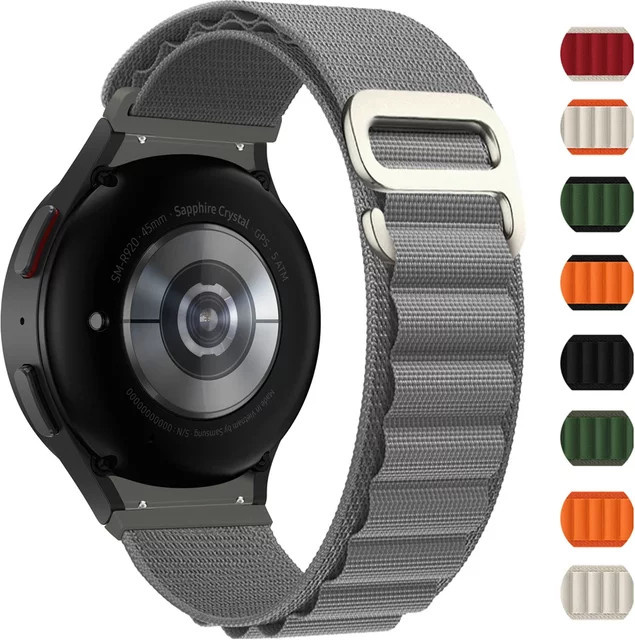 Alpine Loop Uhrenarmband Nylon, Samsung Galaxy Watch 7 6 5 Pro 4 44 40 mm, Silber - Bild 1