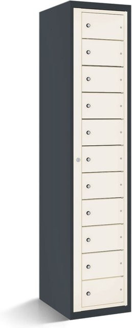 rotstahl Fächerschrank mit Zentraltür und 11 Fächern in Weiß mit anthrazitgrauem Korpus, B/T/H: 40 x 50 x 180 cm - Bild 1