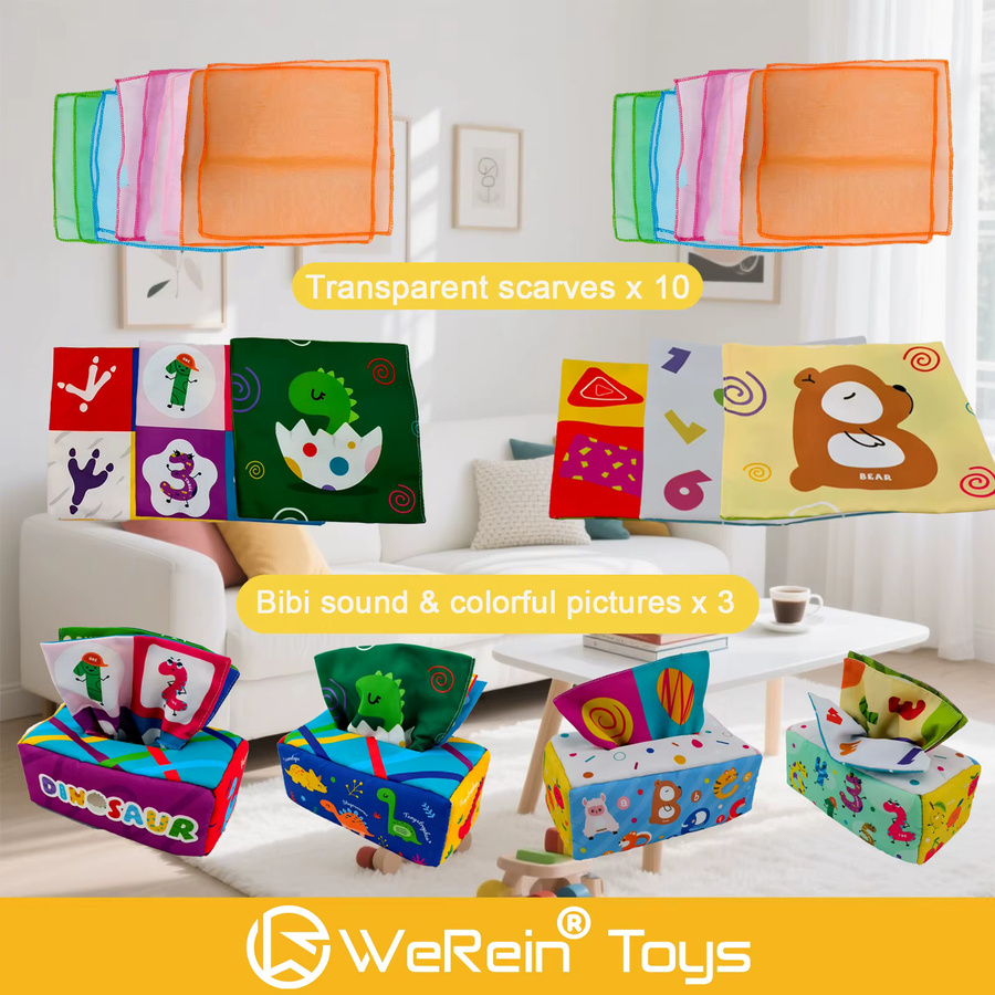 werein Baby-Taschentuchbox-Set, 14-teiliges Set, Tiere, Dinosaurier, Plüsch / Textil, Bunt / Mehrfarbig - Bild 2