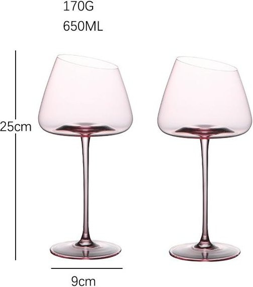 Set aus 2 handgefertigten Kristall-Rotweingläsern in Pink von Yiran Furniture mit großem Bauch für Bordeaux und Burgunder - Bild 1