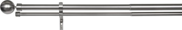 Ondeco Gardinenstange ausziehbar 2-lauf zur Wandmontage mit Kugel-Endstücken in Edelstahl-Optik, Breite: 190-360 cm - Bild 1