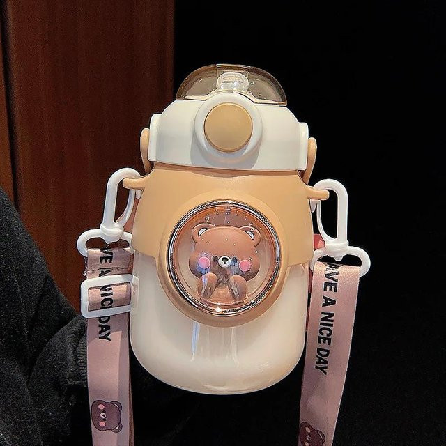 Binchi Outdoor Equipment Kinder-Wasserflasche mit Strohhalm für Mädchen in Kaffeebraun, 820 ml - Bild 1