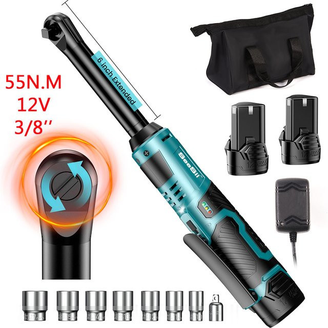 Seesii 12V 6-Zoll Kabelloser Elektroratschenschlüssel 3/8 Zoll mit 55Nm Drehmoment zum Demontieren im Auto - Bild 1