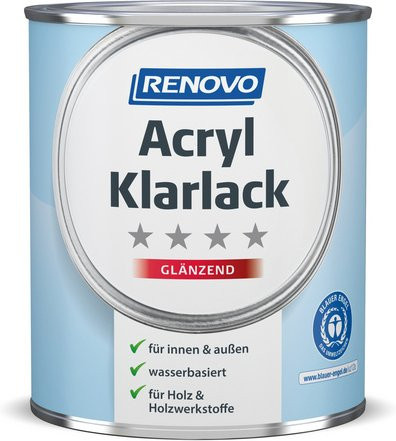 RENOVO Acryl-Klarlack für Holz, transparent, glänzend, lebensmittelecht, 0,75 l - Bild 1