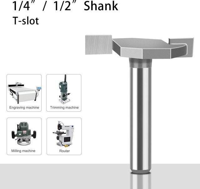 JGZUI T-Nut-Holzfräser in Silber mit 1/4-Zoll und 1/2-Zoll Schaft für Trimmer und Nutenbearbeitung - Bild 1