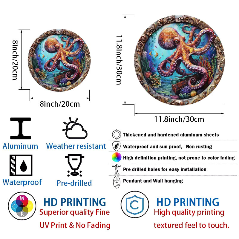 CIFBUY Oktopus-Kranz-Schild aus Aluminium in Multicolour für die maritime Dekoration im Innen- und Außenbereich - Bild 3