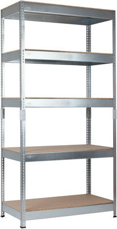 Schulte Regalwelt Stecksystem Schwerlast-Grundregal aus verzinktem Stahl mit 5 höhenverstellbaren Böden, Farbe: grau, H x B x T: 200 x 100 x 50 cm - Bild 1