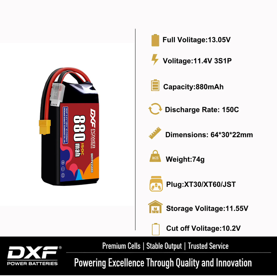 DXF Lipo 3S Akku 11,4 V 1100 mAh mit XT30, XT60 oder JST Stecker für FPV Hubschrauber, Quadcopter und Drohnen - Bild 2