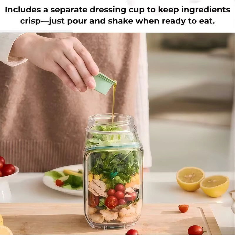 HOCOSHINE Salatbehälter aus Glas mit seitlicher Öffnung und Trennfächern, transparent, mikrowellen-, spülmaschinen- und gefrierschrankfest - Bild 5