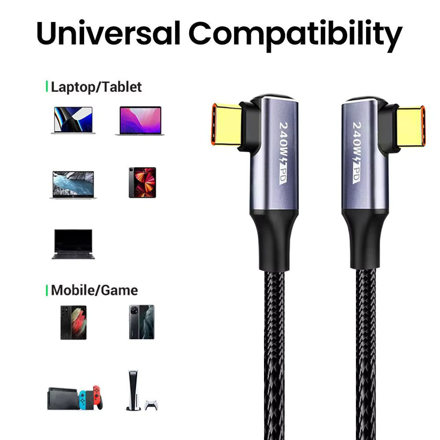 240W Typ-C-Kabel mit 90-Grad-Winkel für PD-Schnellladung und Datentransfer in Schwarz - Bild 6